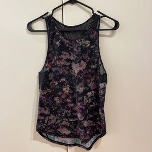 LULULEMON black and purple abstract floral athletic tank top with mesh 2-4